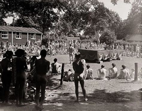 nude family|Family beauty contest at a nudist camp , 1965